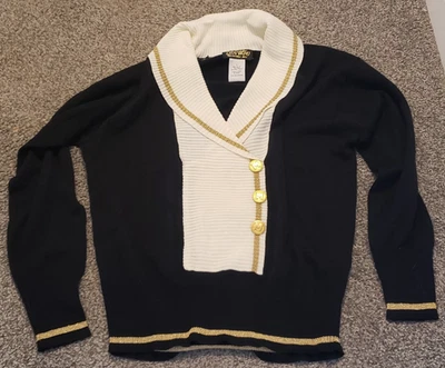 Bob Mackie Art to Wear Color Block Black White Blouse VTG L - Image 1 of 4