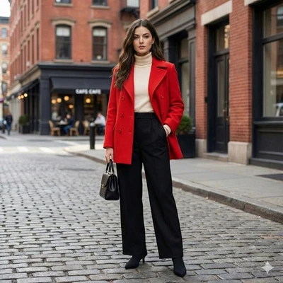 Abrigo Pendleton Vintage Rojo Lana Guisante Doble Pecho Chaqueta Mujer 12 EE. UU. Vacaciones Foto 1 de 4