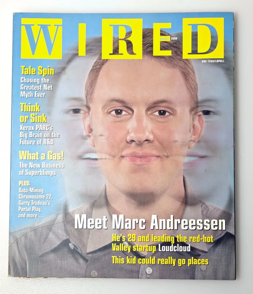 WIRED MAGAZINE Marc Andreessen 2000 August NICE FRONT COVER Garry Trudeau VF/LN! - Image 1 of 4