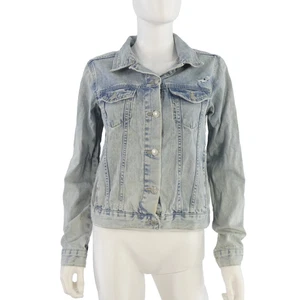 Topshop Y2K Denim Jacket Acid Wash Light Blue 90s Ripped size UK 10 - Picture 1 of 24