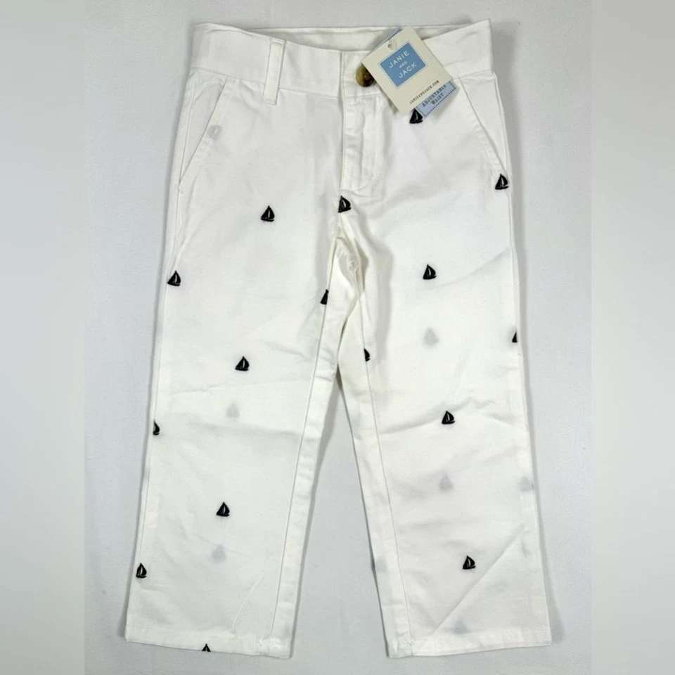 NUEVO CON ETIQUETAS JANIE AND JACK Niños Velero Bordado Pantalones de Vestir 3 Náuticos Preppy NUEVO Foto 1 de 4