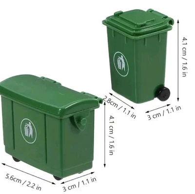 Miniature Green Rolling Dumpster & Trash Can Diorama Scenery Garage Dollhouse - Imagem 1 de 4