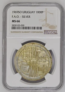 1969 1000 Peso Uruguay - FAO Silver - NGC MS66 - Picture 1 of 2