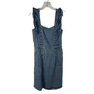 Japna Blue Denim Light Wash Tank Dress Ruffle Cotton Knee Length Size Small EUC - Picture 1 of 11