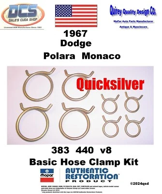 Dodge Polara Monaco 1967 383 440 V8 abrazaderas de manguera Corbin 8 piezas nuevo MoPar EE. UU. Foto 1 de 2