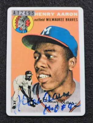 Rare HANK AARON Signed Porcelain 1954 ROOKIE Card-Inscribed HOF 82-BRAVES-PSA - Image 1 of 4