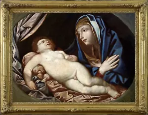 "Madonna in adorazione del Bimbo dormiente", seguace di Guido Reni (XVII sec) - Foto 1 di 9