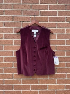 VTG NWT Outer 100% Cotton Womens Burgundy Velvet Vest USA , Size M/L, Sz 16 - Picture 1 of 17