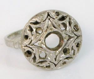 VTG BEAUTIFUL 14K WHITE GOLD RING SETTING ART DECO CUSTOM MADE SETTING SZ8 4G - Picture 1 of 1