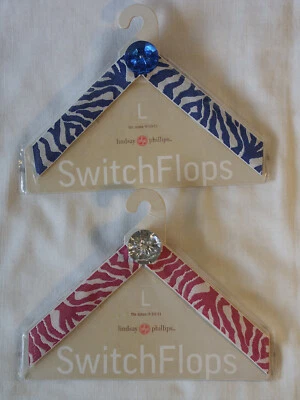 Lindsay Phillips Switchflops 可互换表带 大号 9-11 蓝色和粉红色 斑马 — 第 1/4 张图片