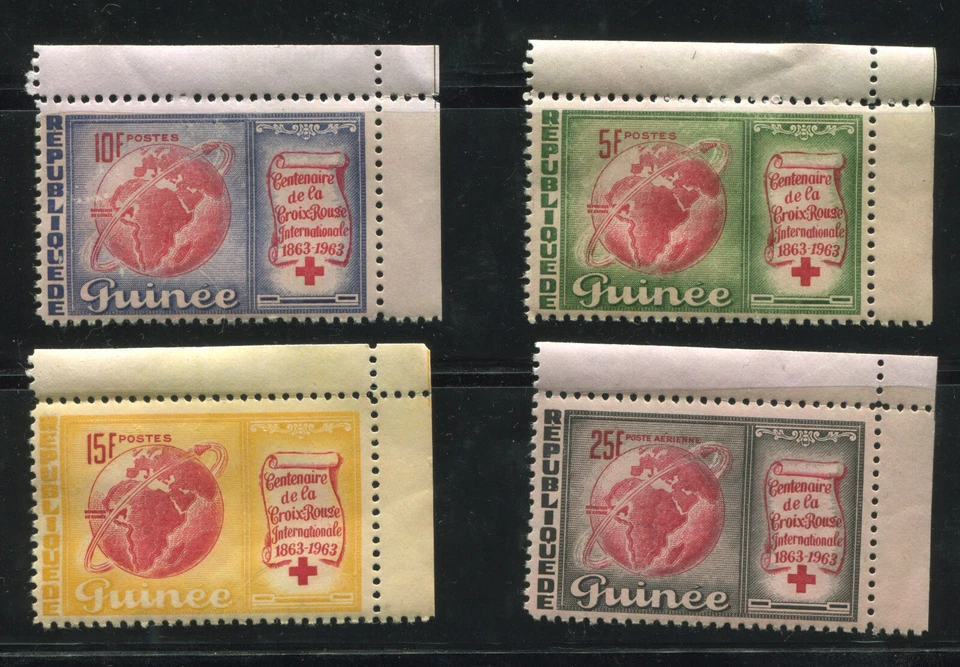 Guinea 1963 set SC #309-11 SC #C59 MNH Intl Red Cross Centennary w selvage - Image 1 of 1
