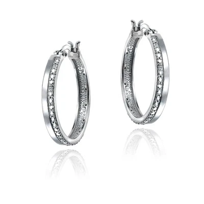 925 Silver Diamond Accent Stripe Hoop Earrings - Image 1 of 3