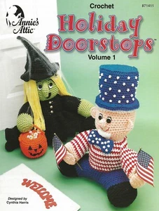 Holiday Doorstops Vol. Crochet Witch Uncle Sam Snowman Santa Scarecrow Crow - Picture 1 of 2