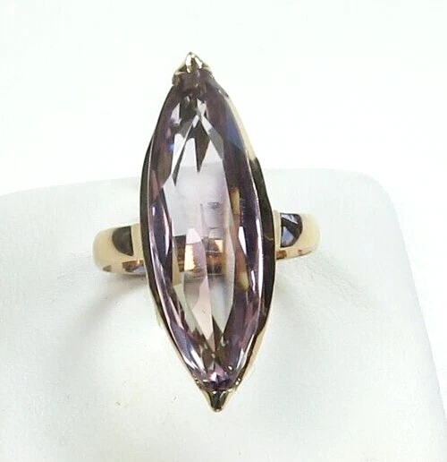 Antique 1920's Marquise Amethyst 13K Rose Gold Ring Size 5.5 UK-K1/2 5.67 Carat - Image 1 of 4