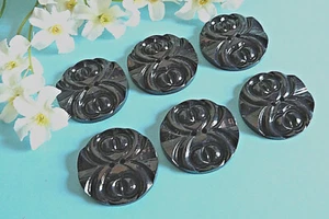 316BISC Superb Vintage Buttons 'Engraving' Deep Black Lot Of 6 Buttons Ep.1950 - Picture 1 of 4