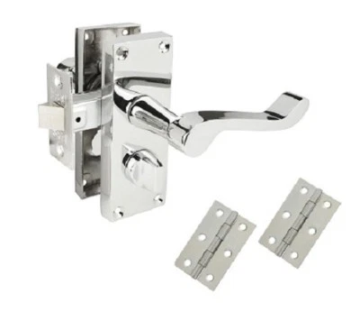 Victorian Scroll Privacy Bathroom door handle Polished Chrome inc Hinge & Latch - Image 1 of 4