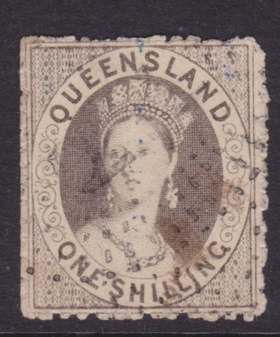 QUEENSLAND SCARCE 1863 1/- Grey QV CHALON THK PAPER NO WMK USED SG 29 (NF128) Cover
