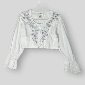 Papillon Crop Top Sz M Embroidered Romantic Floral Cottagecore Coquette White - Picture 1 of 10