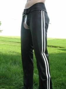 AW-772 Nappaleder lederchaps mit 2 Weissen streifen,lederhose,leder chaps Cuir - Picture 1 of 2