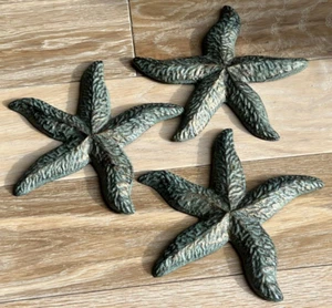 3 Cast Iron Starfish Nautical Wall Decor Verdigris Green Gold Finish 8 inch - Picture 1 of 4