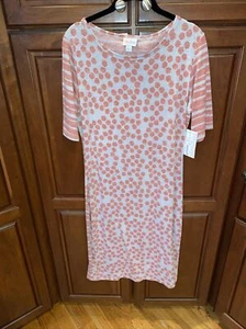 NWT Lularoe Red And Gray Julia Dress Dots and Stripes Size L Large - Picture 1 of 4