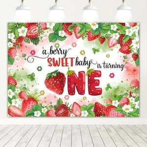 Strawberry Backdrop Berry Sweet First Birthday Party Background Fruits Kids O... - Picture 1 of 8