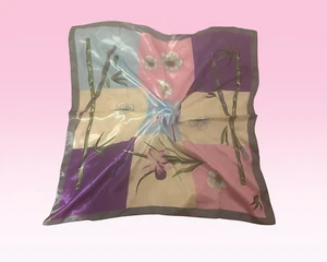 Bamboo Blossom Flower Satin Hair Scarf | Large Silky Square Headwrap - Picture 1 of 4