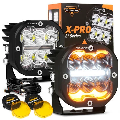 AUXBEAM 3" LED Work Light Bar Spot Pods Driving Fog Lamp DRL & Amber Turn Signal