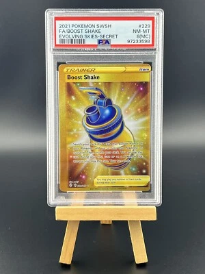 PSA 8 MISCUT NM-MT Graded Pokemon 2021 Gold Boost Shake 229/203 Evolving Skies - Image 1 of 4