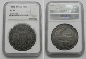 1814 B Brazil Brasil 960 Reis Silver Crown Coin, NGC AU53, KM 307.1  #4002 - Picture 1 of 1