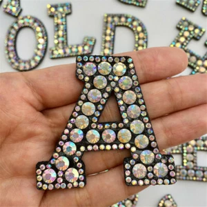 A-Z Letter Rhinestone Patch Iron-on Patches Garment Applique Clothing Stickers - Picture 1 of 37
