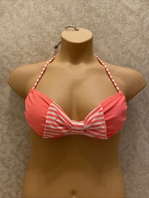 Forever 21 Bikini Top. Coral And White Striped Faux Bow. Size Large  - Image 1 of 4
