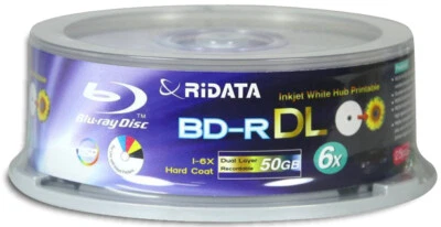 100-Pak Ridata 6X 50GB White Inkjet Hub Printable Dual Layer BD-R's (4 x 25-Pak) - Image 1 of 2