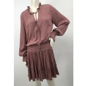 Mustard Seed Purple Long Sleeve Blouson Ruffle Mini Dress Size M - Picture 1 of 14