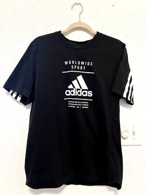 Vintage Adidas Worldwide Sport T-Shirt Mens M Black - image 1 of 4