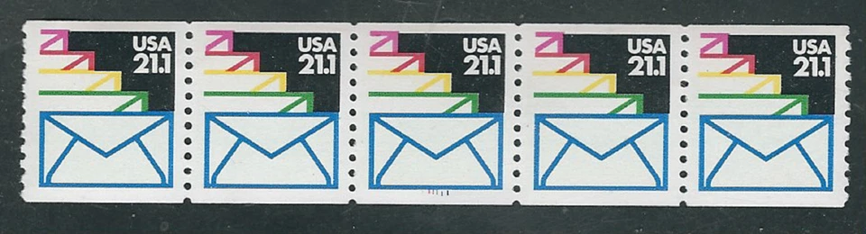 Scott #2150...21.1 Cent...Letter...Plate # Strip of 5 - Image 1 of 1