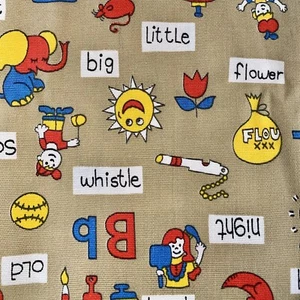 Child Baby Educational MCM Juvenile Novelty Barkcloth Era Vtg Fabric 44x89 - Picture 1 of 7