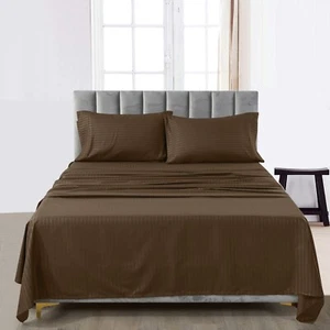 4 Piece Bed Sheet Set Deep Pocket Luxury Ultra Soft Stripe Microfiber Bed Sheets - Picture 1 of 60