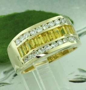 3.75ct 14k Solid Yellow Gold Men's Natural Diamond Yellow Sapphire Ring Baguette - Picture 1 of 6