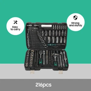 216Pcs Mechanics Tool Set 1/2" 1/4" 3/8" Metric Wrench Sockets Car Repair Tool - Picture 1 of 15