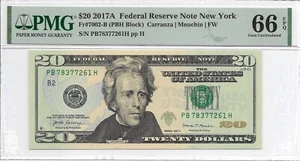 2017A $20 NEW YORK FRN. PMG GEM Uncirculated 66 EPQ Banknote. - Picture 1 of 2