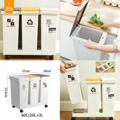 Mülleimer Abfalleimer 3 x 20L Müllsortierer Trennsystem Abfallsammler mit Rädern - Bild 1 von 4
