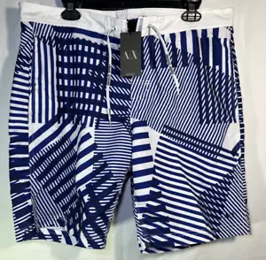 Armani Exchange White/Blue Geometric Drawstring Swim Trunks Men's Large NWT - Picture 1 of 10