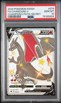 2020 POKEMON SWORD & SHIELD CHAMP'S PATH SECRET #079 FULL ART CHARIZARD V PSA 10 - Image 1 of 3