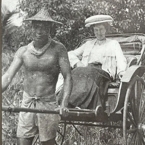 ORIGINAL VINTAGE MAGIC Glass Lantern Slide Photograph 1900s JFM Rickshaw Cart - Bild 1 von 4