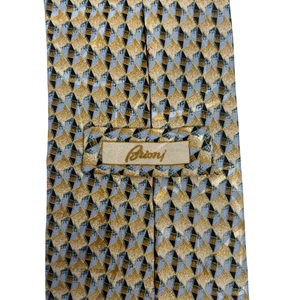 Brioni Krawatte blau gold 100% Seta Seide kariert geometrisch reflektierend Made in Italy - Bild 1 von 3