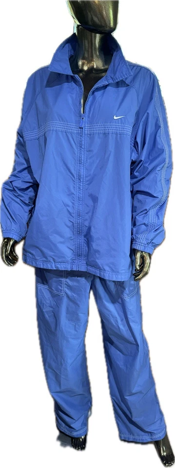 Vintage NIKE Nylon Track Suit Women's XL Full Zip Jacket Pull on Pants Blue Y2K - Image 1 of 4