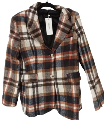 yh co Lined Plaid Collared Button Up Lux3386 Chocolate M-10 Jacket Size 10/M - Image 1 of 4
