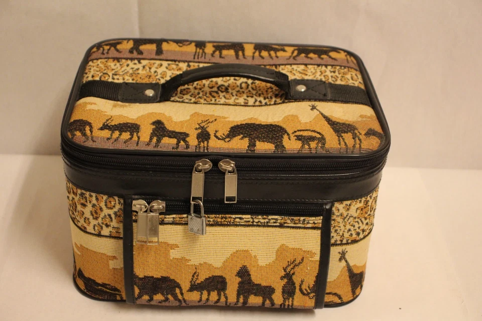 De colección Safari Animal Tapiz Maquillaje Tren Viaje Equipaje Bolsa Estuche con Cerradura y Llave Foto 1 de 4