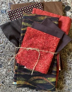 Menge 5 Quilten Stoffe + 3 FQ - (4 1/2 Yards) Orange Braun Karos - Bild 1 von 14